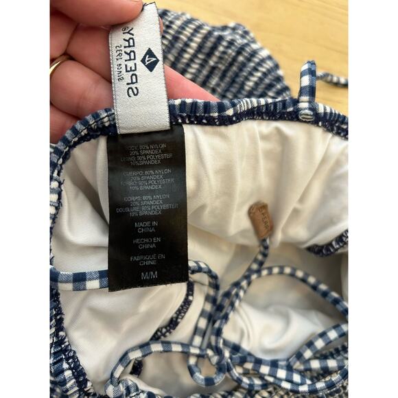 Striped Pinup Seersucker Swimsuit Nautical One Piece Preppy Slimming SPERRY Med - Picture 9 of 11